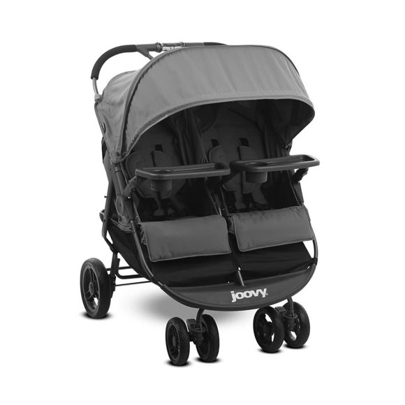 Joovy Scooter X2 Cochecito doble lado a lado con bandejas dobles para refrigerios, plegado con una sola mano, asientos reclinables en múltiples posiciones, reposapiernas ajustables y almacenamiento en
