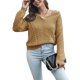 thumbnail image 1 of Suéter De Ganchillo Ahuecado Jersey Con Cuello En V Suéteres Sueltos Casuales Prendas De Punto De Manga Larga Para Mujer Amarillo Trigo M, 1 of 6