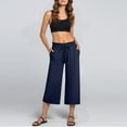 thumbnail image 5 of Mohiass Capri Pants for Women Wide Leg Lounge Womens Capris with Pockets Yoga High Waisted Summer Women's Capris Navy S, 5 of 5