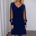 thumbnail image 2 of DHFJKG Women Dresses Glitter V Neck Solid Color Mini Dress Mesh Sheer Long Sleeve Loose Soft Tunic Carnival Clubwear Versatile Dresses, 2 of 5