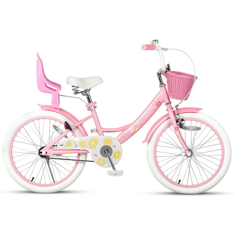 Glerc 20 Inch Girls Bike for Ages 7 13 Princess Style with Doll Seat Basket Kickstand Bell Pink and White Walmart