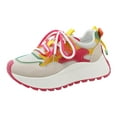 thumbnail image 6 of Women's Platform Slip On Sneakers Color Blocking Wide Toe Box Non Slip Running Shoes Breathable Casual Shoes Pink Size 6, 6 of 7