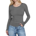thumbnail image 2 of Women's Spring Ribbed Knit Sweater Long Sleeve Crewneck Shirts Slim Fitted Casual Basic Tee Tops Fashion Clothes Dark Gray S, 2 of 7