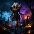 thumbnail image 2 of KLHDSF Women's Witch Devil Angel Costume Dress Set With Wings Headband Halloween Cosplay Outfit Black L, 2 of 5
