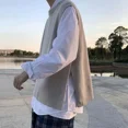 thumbnail image 4 of Suéter de punto Chaleco masculino Chaleco sin mangas Ropa de hombre Negro Color sólido Liso Modo de abertura Algodón Moda coreana Barato Nuevo en, 4 of 5