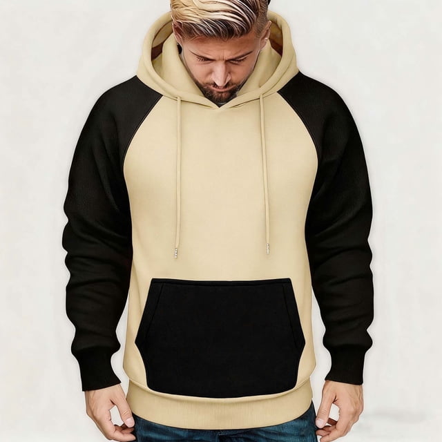 Xuniizn Mens Fleece Hoodies Pullover, Windproof Color Block Drawstring Kangaroo Pocket Climbing Running Outdoor Sweatshirts, Soft Comfortable Thick Thermal Tops, S-2XL