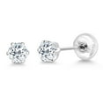 thumbnail image 5 of Gem Stone King White Topaz Platinum Stud Earrings for Women Men | 0.28 Cttw | Gemstone November Birthstone | Round 3MM, 5 of 6
