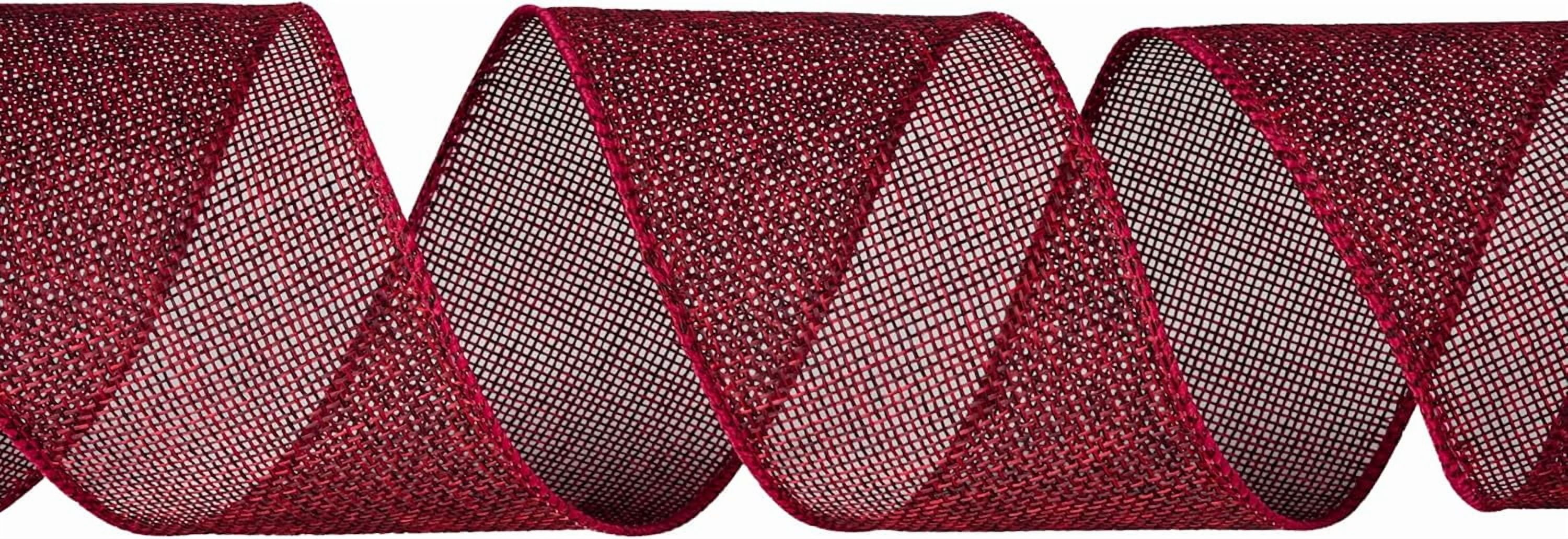 Burlap Wired Ribbon 2-1/2 Inch, Solid Ribbon with Wire Edge for Big Bow, Wreath, Christmas Tree, Outdoor Decoration, Gift Wrapping, 10 Yards/Roll.(Dark Red)