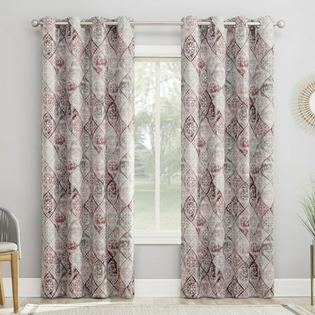 54"x84" Sun Zero Room Darkening Jaffery Global Medallion Grommet Curtain Panel Rosewine
