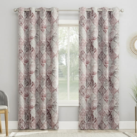 Sun Zero Terez 1-Piece Global Medallion Print Room Darkening Grommet Curtain Panel, 54"X95", Rosewine