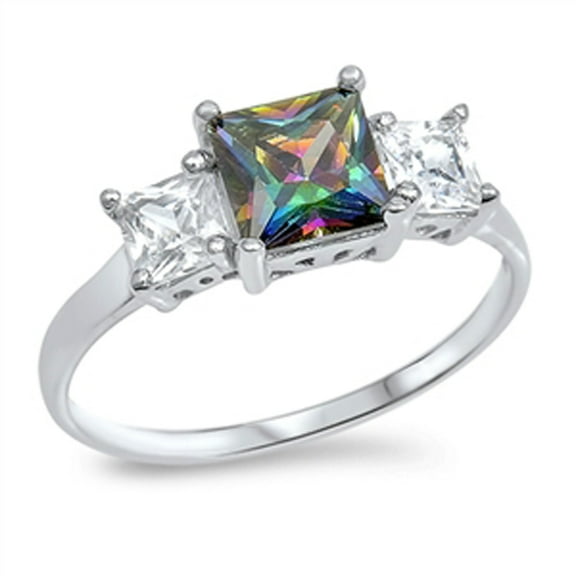 CHOOSE YOUR COLOR Multi-color CZ Style Statement Ring 925 Sterling Silver Band Black Female Size 6