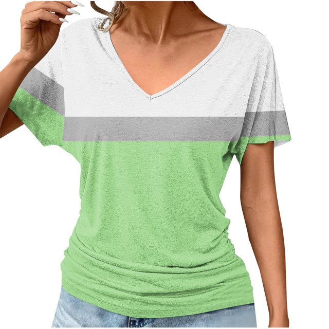 JMKQLZ Blouse Mode Décontractée à Manches Courtes Imprimée Col en V pour Femmes