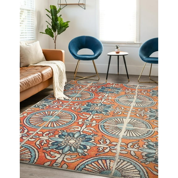 Unique Loom Estrella Collection Area Rug - Salma (9' x 12' 2" Rectangle Orange/Blue)