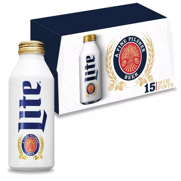 Miller Lite American Light Lager Beer, 15 pack, 16 fl oz Aluminum Bottles, 4.2% ABV