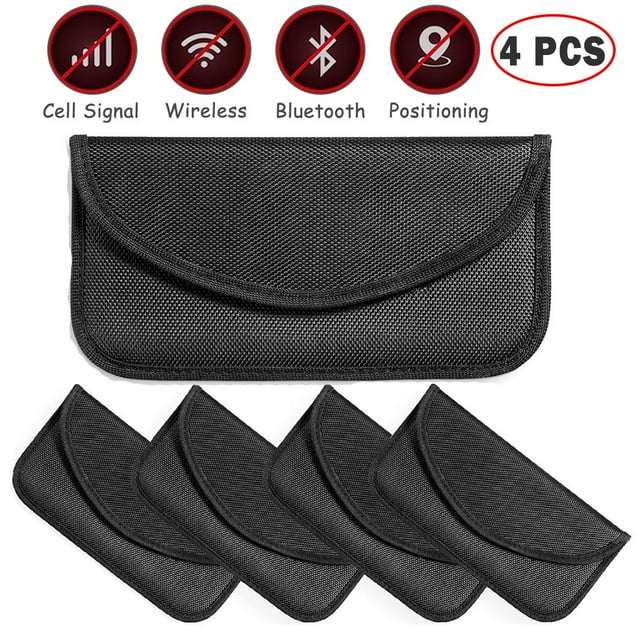 HLONK 4 Pack Faraday Phone Signal Blocking Bags RFID Car Key Fob Protectors GPS Anti-tracking Faraday Bags Shielding Pouch Wallets for Cell Phone Privacy Card Protection