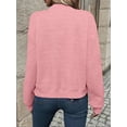 thumbnail image 7 of Women Round Neck Regular Sleeve Geometric Jacquard Bomber Jacket - Loose Fit, Pink, S-5XL, Spring and Autumn, 7 of 7