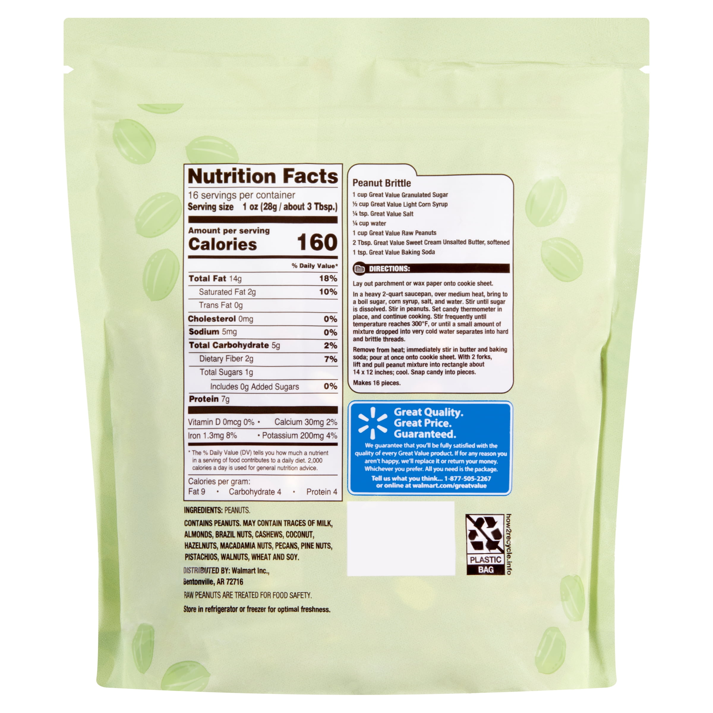 Great Value Raw Peanuts, 16 oz