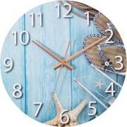 Foxtop Wooden Wall Clock,12 Inch Silent Non Ticking Vintage Marine Sea Ocean Coastal Round Clock