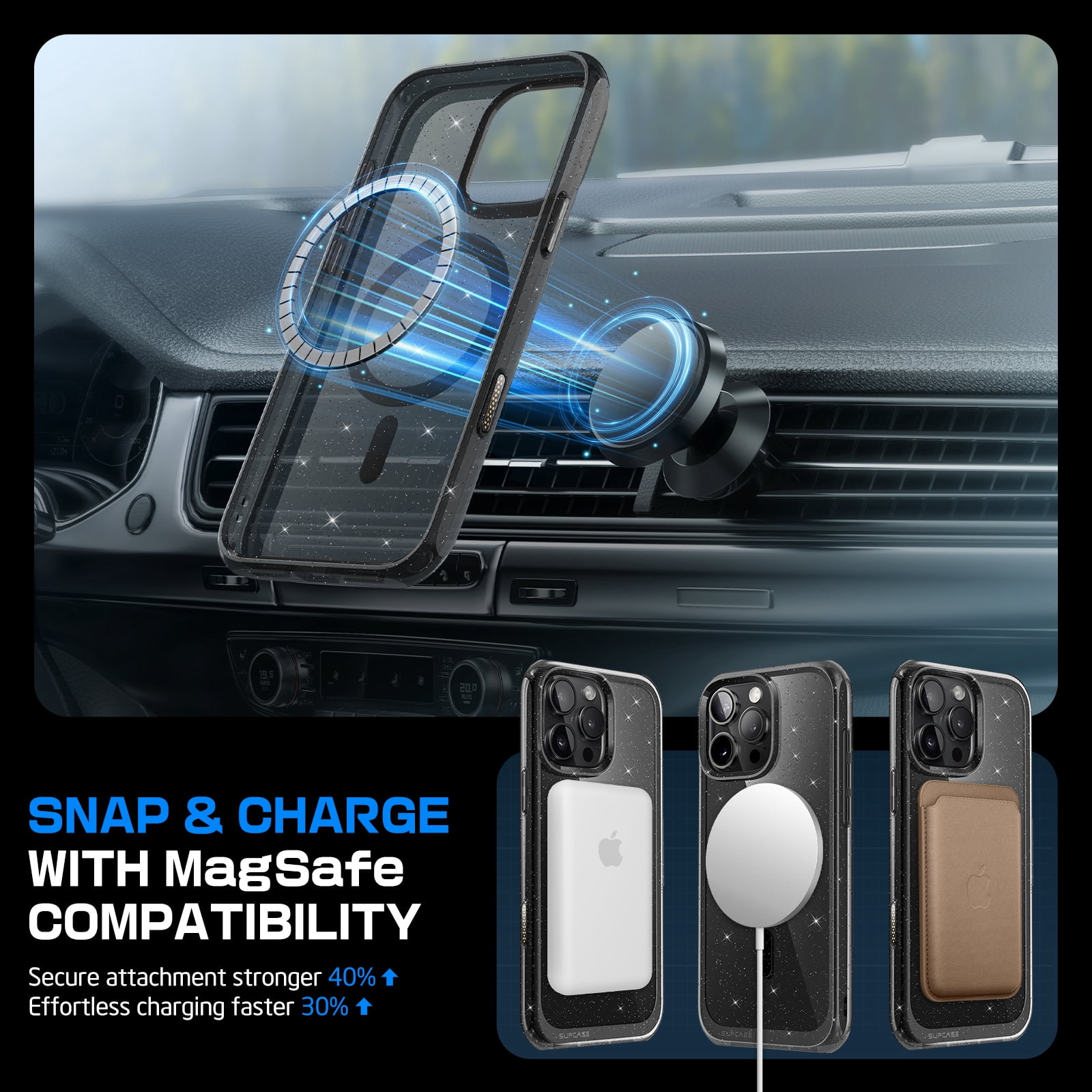 SUPCASE for iPhone 16 Pro Case with Camera Control Capture Button (Unicorn Beetle Mag), [Compatible with MagSafe] Slim Protective Magnetic Phone Case Cover for iPhone 16 Pro 6.3'' 2024, GlitterBlack