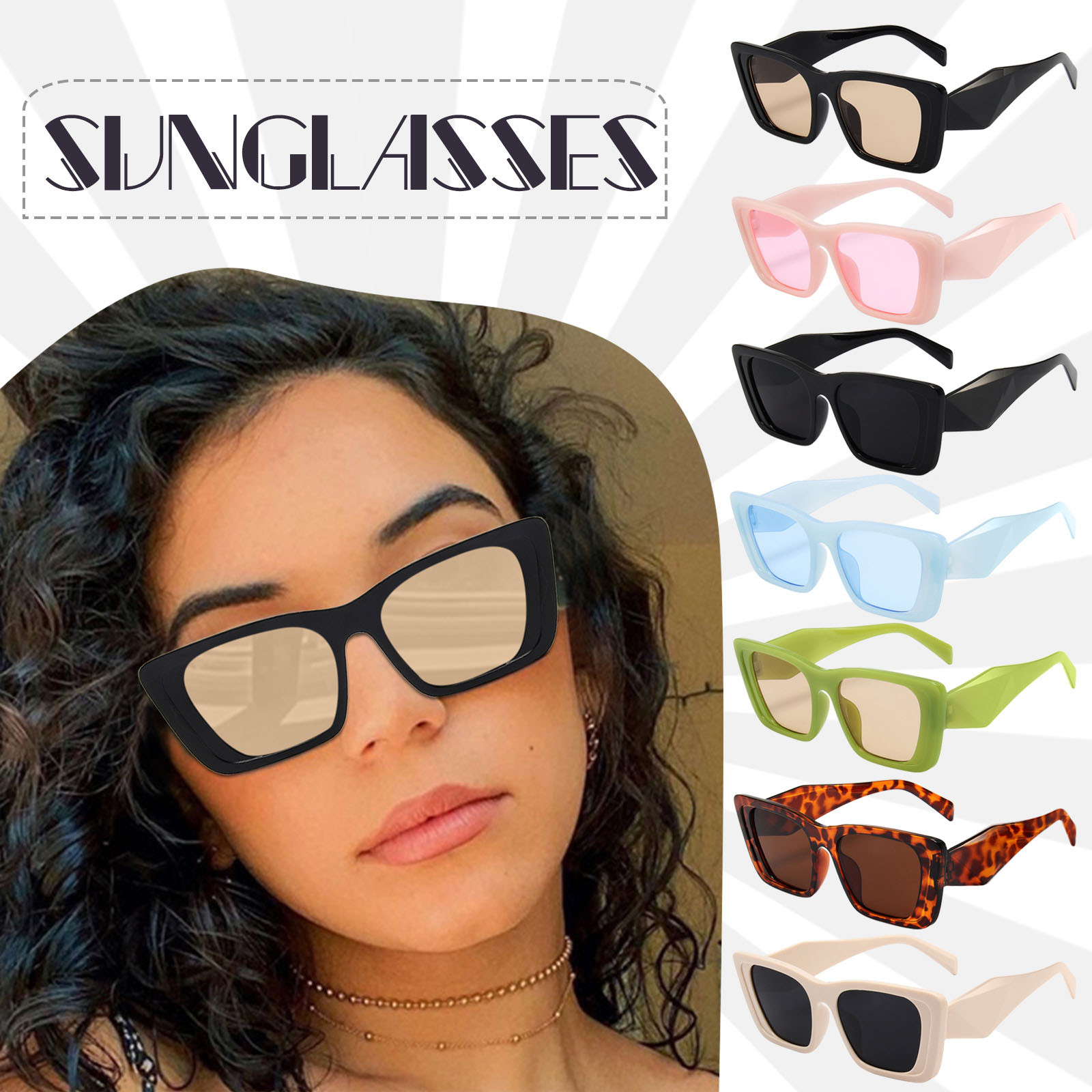 Only Moment Polarized Sunglasses-Womens Ac Trendy Rectangle Womens Mens Shades Sun Glasses Khaki One Size
