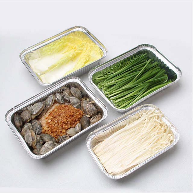 Bandejas de papel de aluminio Accesorio de barbacoa para cocinar, asar, hornear, congelar y almacenar Contenedores de alimentos de papel de aluminio grandes (31 cm x 21 cm x 5 cm 30 piezas)