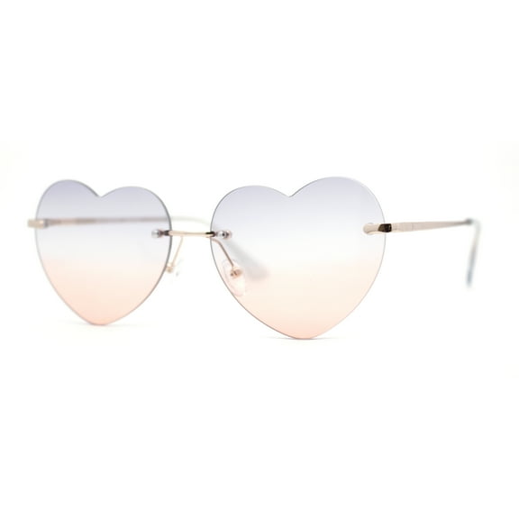 Elegant Womens Rimless Perfect Heart Shape Spring Hinge Sunglasses Gold - Grey Peach
