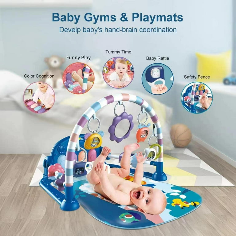 TEAYINGDE Baby Gym Play Mat 3 in 1 Fitness Rack with Music and Lights Fun  Piano Baby Activity Center,Pink