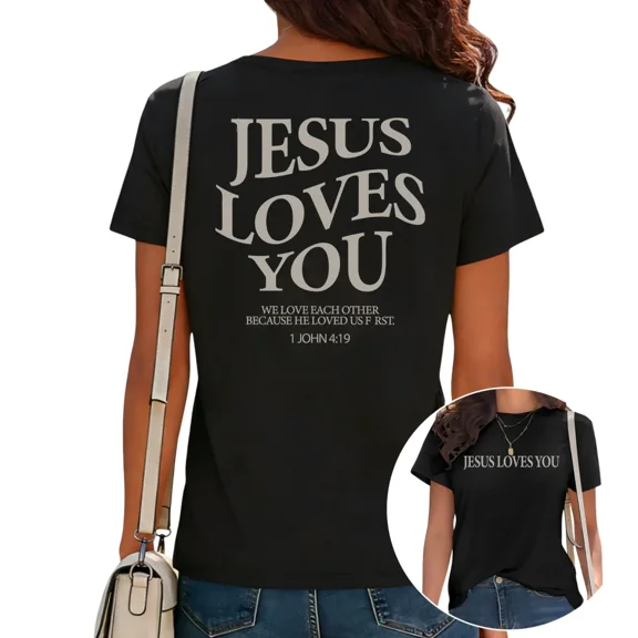 UNISHE Women's Scripture Graphic T-Shirt Living Proof Loving God Religious Tee Casual Tops Black, S