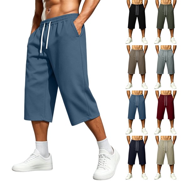 Cekizud Sweatpants for Men Drawstring Elastic Waist Pockets Loose Relaxed Capri Pants Athletic Casual, Sizes M-3XL