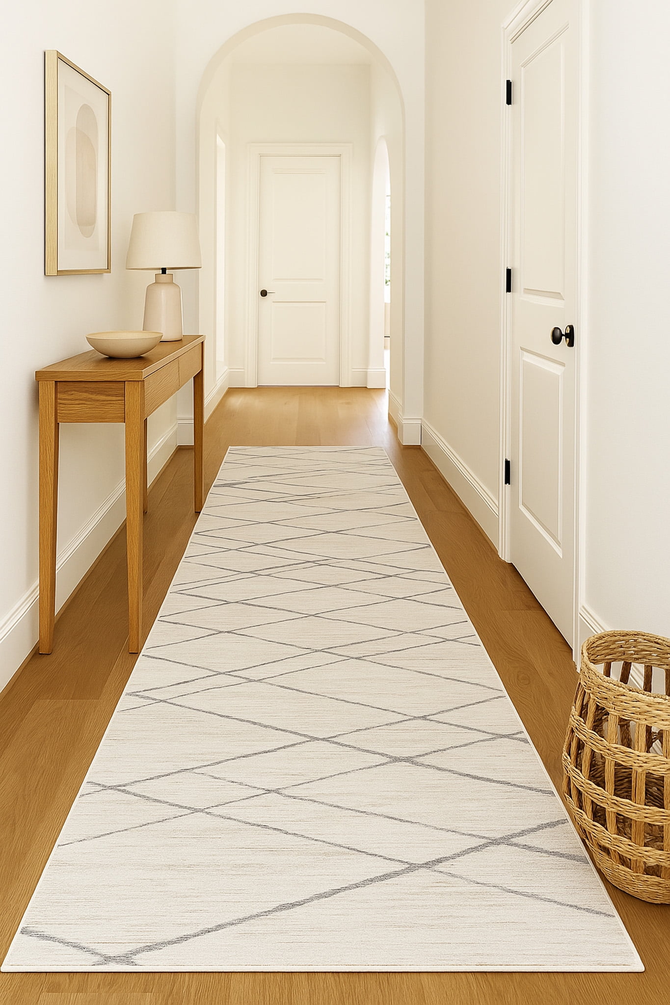 Tapis d'intérieur abstrait Branch Savannah 2' x 11' (taille exacte : 2'3" 11'), beige gris, contemporain - Entrée, couloir, salle de bain et cuisine