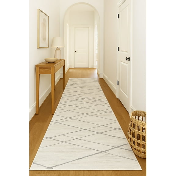 Rug Branch Contemporary Abstract Beige Grey Indoor Runner Rug - 2x10