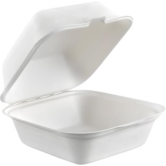 100% Compostable Clamshell Single Compartment Take Out Food Containers 6x6". 25 Containers, Natural Disposable Bagasse, Eco-Friendly Biodegradable Made of Sugar Cane-Package 25ct