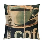Lzatpd  Coffee Theme Throw Pillow Case Cotton Linen Vintage Wood Background Coffee Pattern Decorative Pillow Covers Square for Home Sofa Cushion Cover White