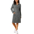 thumbnail image 2 of INSPIRE CHIC Women's Vintage Plaid Dresses Collar V Neck Long Sleeve Check Casual Knee Length Shirt Dress S Black, 2 of 6