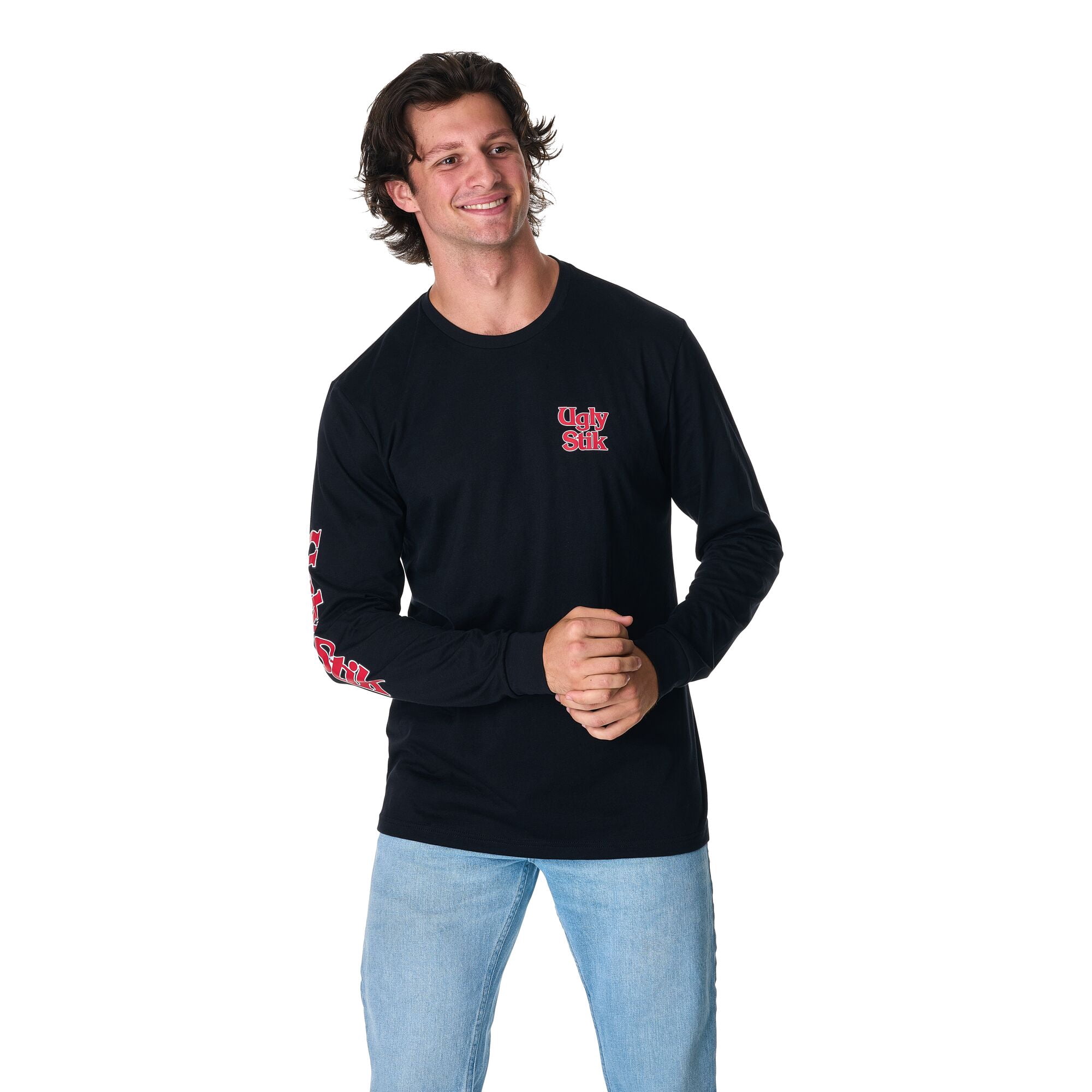 Ugly Stik Long Sleeve Performance Crew Sun Shirt, Black, Size XL