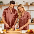 thumbnail image 6 of Couples Matching Pajamas Sets Women Satin Short Sleeve Sleepwear Button Down Casual Wear Pjs Set Baggy Soft Nightwear, 6 of 6