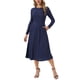 thumbnail image 4 of INSPIRAR CHIC Vestidos de Otoño para Mujeres de Manga Larga Cuello Redondo Tejido A-Line Vestido Midi Casual XL Azul Oscuro, 4 of 6