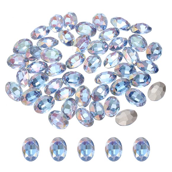Uxcell 48Pcs Oval Pointed Back Rhinestone, 10 x 14mm Oval Faceted Glass Rhinestone Gems Pointed Back Faceted Glass Beads for Jewelry Making DIY Crafts Shoes Crystal, Moon Blue