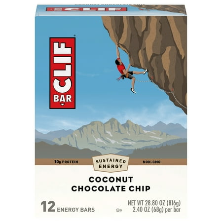 Clif Bar Energy Bars, Coconut Chocolate Chip, 10g Protein Bar, 12 Ct, 2.4 oz