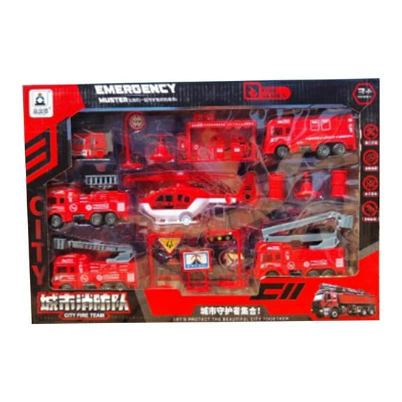 Fjnjuu Toy car, Toys for Ages 2-4 Kids Fire Trucks Playset for Boys Pull Back Cars Kid Fire Station Playset Educational School Learning Toy Set Birthday 3  Year Old Boy