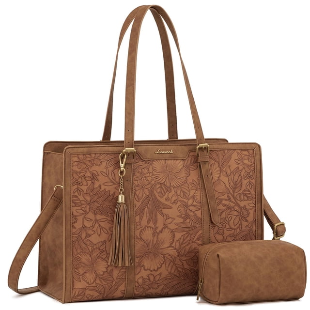 Bolsa de cuero vintage LOVEVOOK para portátil de 15.6 pulgadas con bolso de mano