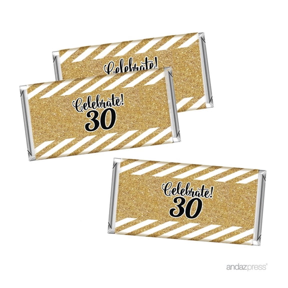 Milestone Hershey Bar Party Favor Labels Stickers, 30th Birthday or Anniversary, 10-Pack, Not Real Glitter
