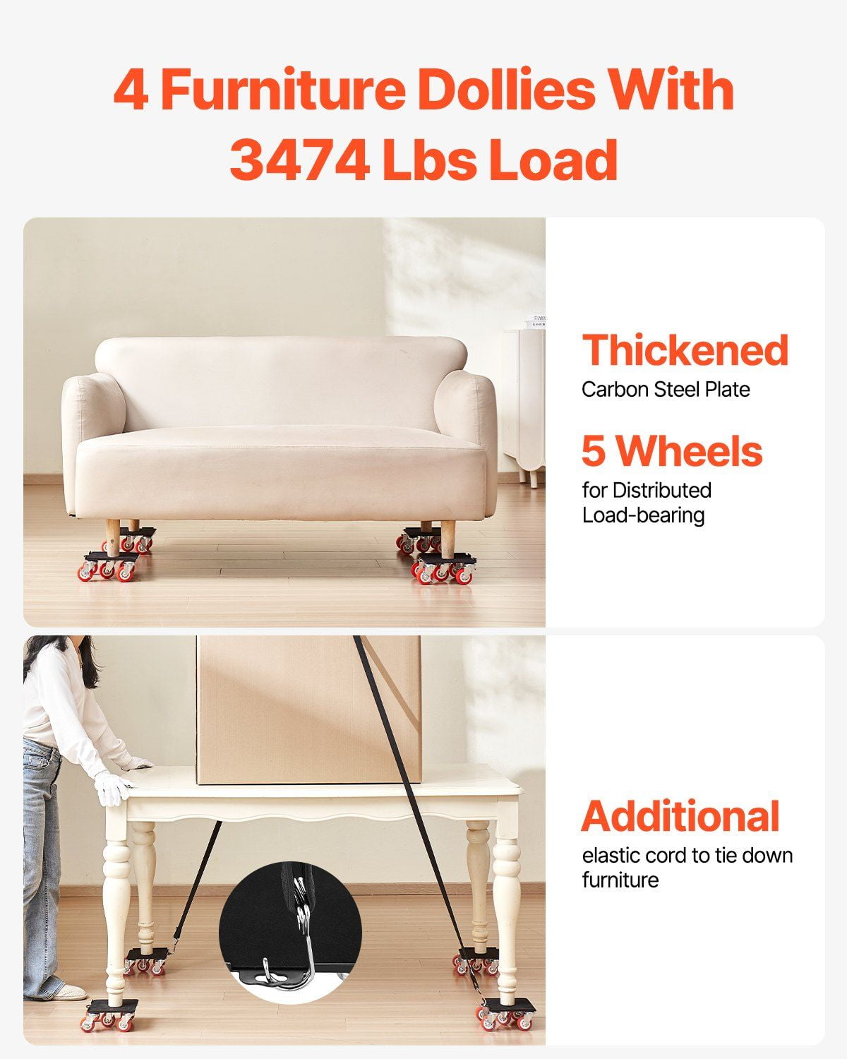 3474 lbs Capacity Heavy Duty Furniture Dolly, 5 Wheel Design for Smooth Moving, Hand Truck for Appliances