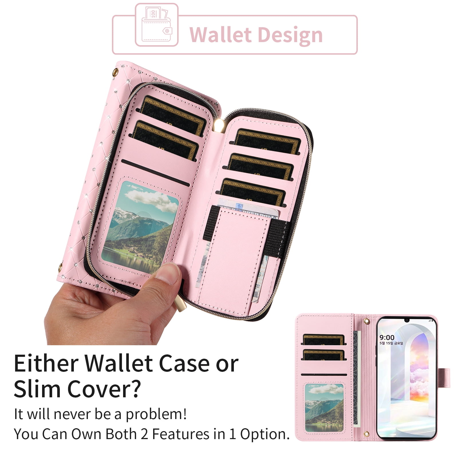 Asuwish Wallet Phone Case for LG Velvet 5G/LGVelvet Verizon G5 UW T-mobile 2020 Tempered Glass Screen Protector Bling Glitter Crossbody Lanyard Strap Flip Zipper Purse Card Holder Cell Cover pink