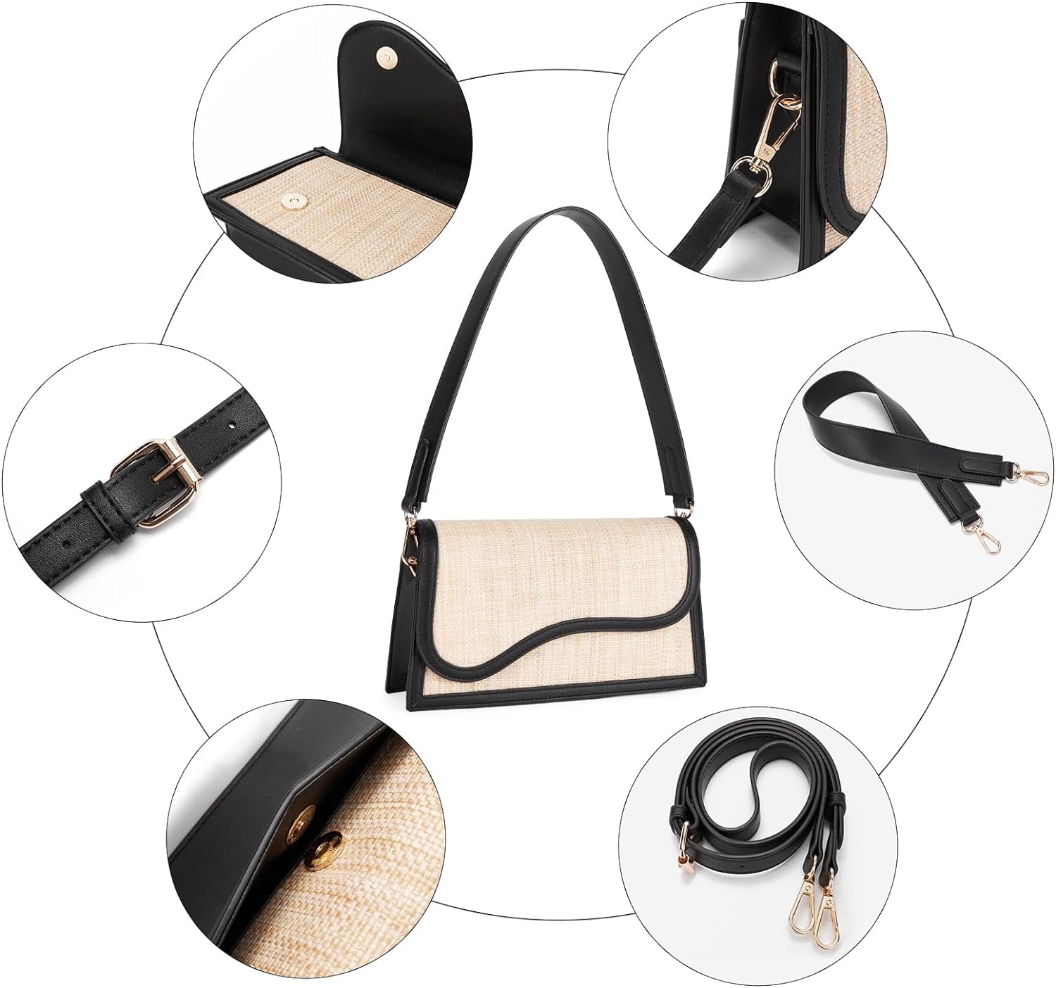 Shoulder Bag for Women, Vegan Leather Women's Shoulder Purses Handbags with 2 Removable Strap Crossbody Bag Purses