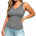 thumbnail image 3 of ThreadVibe Womens Plus Size Tank Tops V Neck Sleeveless Ribbed Tank Casual Basic Thick Strap Slim Fitted Racerback Shirts Cute Going Out Top,Business Casual Outfits, 3 of 7