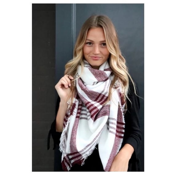 Panache Accessories Long Scarf Scarves Fringe Edge 56"x56" Acrylic Cream/Maroon
