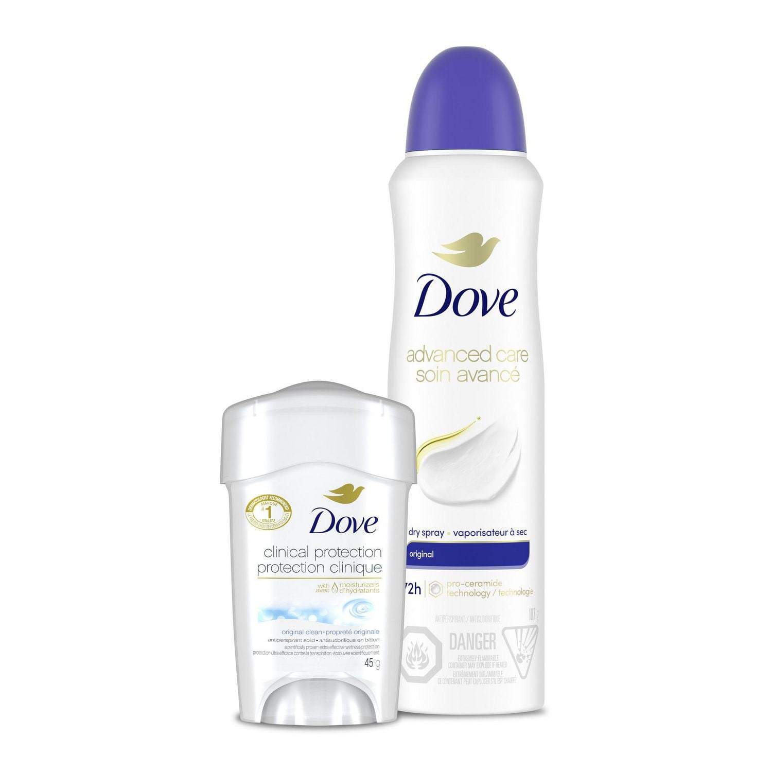 Dove Clinique Protection Antisudorifique pour Femmes Original Clean Enrichi avec 1/4 d'Hydratants 45 g