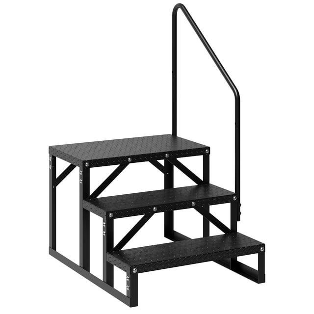 RV Steps with Handrail, RV Step Stool, Portable Pool Ladder, Heavy Duty Ladder Shelf Outdoor Mobile Home Stairs for Camper/Porch/SPA Pool/Pet Stairs