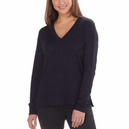 allbrand365 designer Womens Long Sleeve Relaxed Fit V neck Top,Black,X-Large